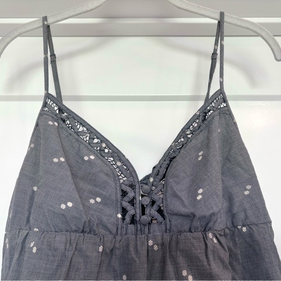 Guess Jeans Blue & White Gingham Keyhole Tie Back Lacy V-Neck Tank Top Sz L - Picture 3 of 12